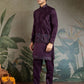 Rajwada Purple Silk Blend Embroidered Stitched Kurta Set For Men