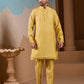 Rajwada Yellow Silk Blend Embroidered Stitched Kurta Set For Men
