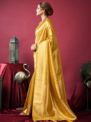 Rajwada Yellow Silk Blend Solid Saree For Women