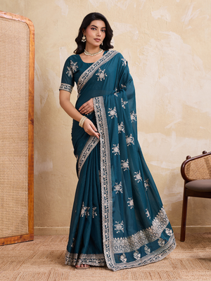 Rajwada Teal Georgette Printed Saree For Women