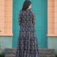 Rajwada Black Chiffon Stitched Printed Indo Western Dress For Women