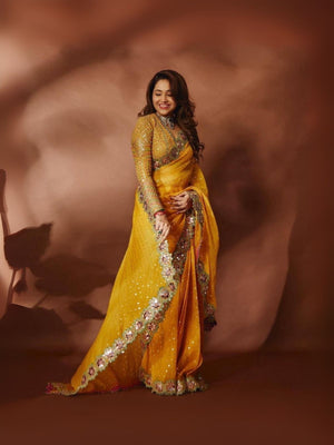Rajwada Mustard Georgette Embellished Elegant Saree For Women