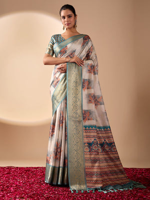 Rajwada Multicolor Silk Blend Printed Saree For Women