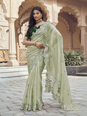 Rajwada Light Green Silk Blend Embellished Elegant Saree For Women