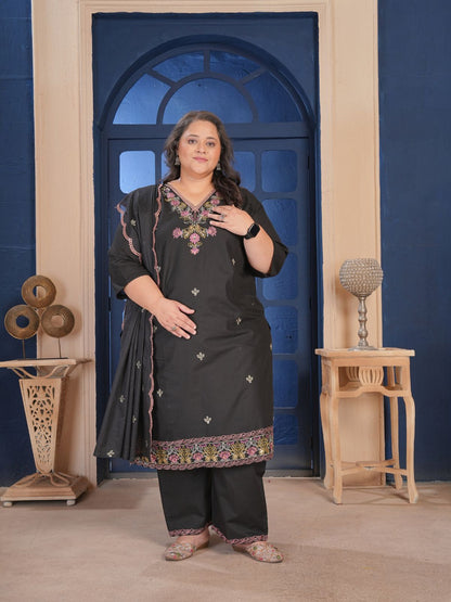 Rajwada Black Cotton Blend Embroidered Kurta Set For Women