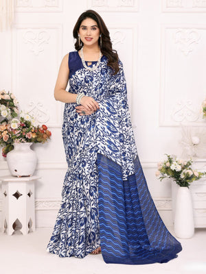 Rajwada Blue Khadi Printed Saree With Unstitched Blouse For Women