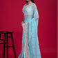 Rajwada - Blue Georgette Embroidered Saree with Unstitched Blouse