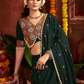 Rajwada Dark Green Cotton Blend Embroidered Semi-Stitched Lehenga For Women