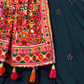 Rajwada Teal Blue Cotton Blend Embroidered Semi-Stitched lehenga For Women