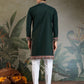 Rajwada Green Viscose Silk Embroidered Stitched Kurta For Men