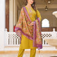 Rajwada Mustard Rayon Embroidered Stitched Kurta Set For Women