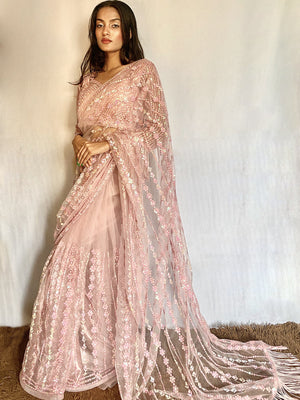 Rajwada - Designer Pink Sequins Saree with Unstitched Blouse