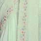 Rajwada - Sea Green Georgette Embroidered Saree with Unstitched Blouse