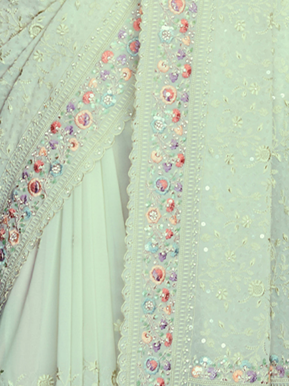 Rajwada - Sea Green Georgette Embroidered Saree with Unstitched Blouse