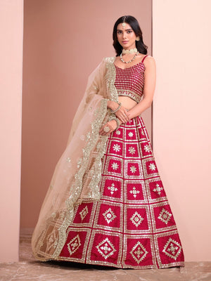 Rajwada Pink Art Silk Embellished Semi-Stitched lehenga For Women