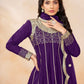 Rajwada Purple Art Silk Embellished Semi Stitched Kurta Set For Women