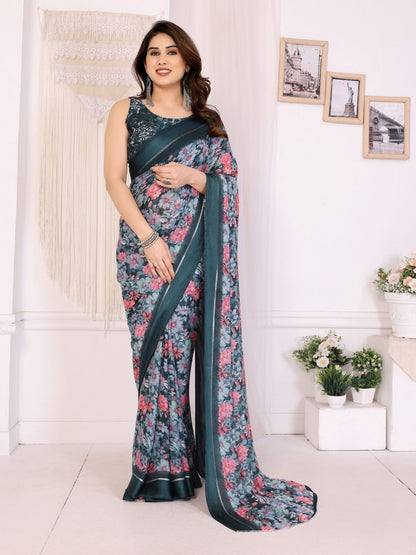 Rajwada Multicolor Georgette Printed Saree For Women