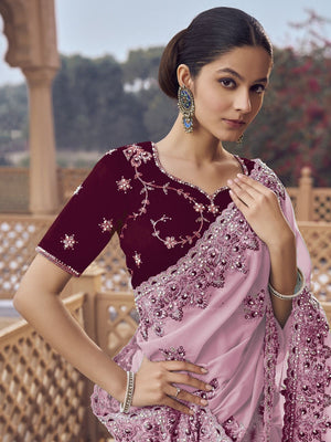Rajwada Lavender Georgette Embellished Elegant Saree For Women