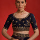 Rajwada Navy Blue Embroidered Georgette Saree With Unstitched Blouse For Women