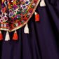 Rajwada Navy Blue And Magenta Cotton Blend Embroidered Semi-Stitched lehenga For Women