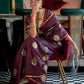 Rajwada Wine Satin Woven Saree With Unstitched Blouse For Women