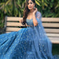 Rajwada Blue Georgette Embellished Semi-Stitched Lehenga For Women