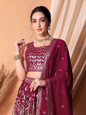 Rajwada Dark Pink Georgette Embellished Semi-Stitched Lehenga For Women