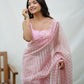 Rajwada Pink Organza Mirror Work Saree With Unstitched Blouse For Women