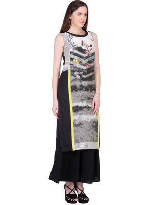 Black Cotton Blend Printed Kurti