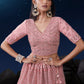 Rajwada Pink Embellished Soft Net Semi Stitched Lehenga With Blouse For Women