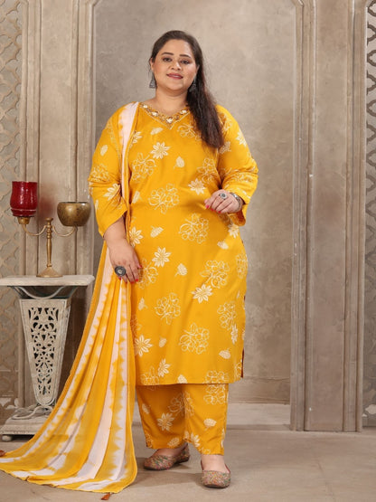 Rajwada Mustard Rayon Printed Kurta Set For Women