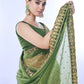 Rajwada Green Embellished Net Saree With Unstitched Blouse For Women