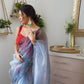 Rajwada Blue Organza Printed Saree With Unstitched Blouse For Women