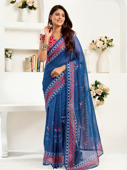 Rajwada Blue Cotton Linen Zari Work Saree For Women