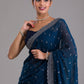 Rajwada Blue Embroidered Chiffon Saree With Unstitched Blouse For Women