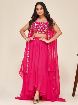 Rajwada Women Designer Pink Georgette Semi Stitched Lehenga With Unstitched Blouse