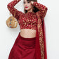 Rajwada Women Maroon Embroidered Art Silk Semi Stitched Lehenga With Unstitched Blouse