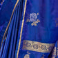 Rajwada Blue Silk Blend Woven Saree With Unstitched Blouse For Women