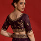 Rajwada Wine Embroidered Georgette Saree With Unstitched Blouse For Women