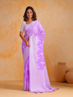 Rajwada Purple Georgette Woven Design Saree With Unstitched Blouse For Women
