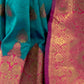 Rajwada Teal Silk Blend Woven Saree With Unstitched Blouse For Women
