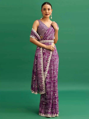 Rajwada Purple Chinon Digital Print Saree For Women