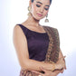 Rajwada Brown Embellished Net Saree With Unstitched Blouse For Women