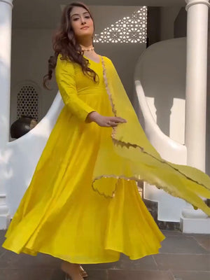 Rajwada Women Yellow Georgette Semi Stitched Gown
