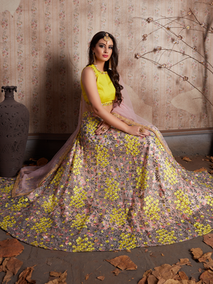 Rajwada Women Peach Embroidered Semi Stitched Lehenga With Unstitched Blouse