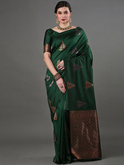 Rajwada Dark Green Silk Blend Woven Saree For Women