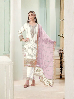 Rajwada White Georgette Embellished Semi Stitched Kurta Set For Women