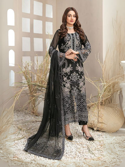Rajwada Black Georgette Embroidered Semi-Sitched Kurta Set For Women