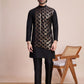 Rajwada Black Silk Blend Embellished Stitched Kurta With Pant For Men