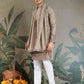 Rajwada Ivory Viscose Silk Embroidered Stitched Kurta For Men
